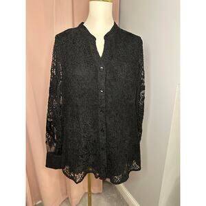 NWT Soft Surroundings Fiori Black Lace Blouse Sz Large (14/16) $130